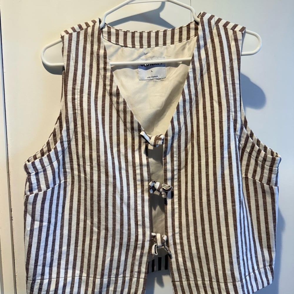 Old Navy Brown and White Striped Women's Vest